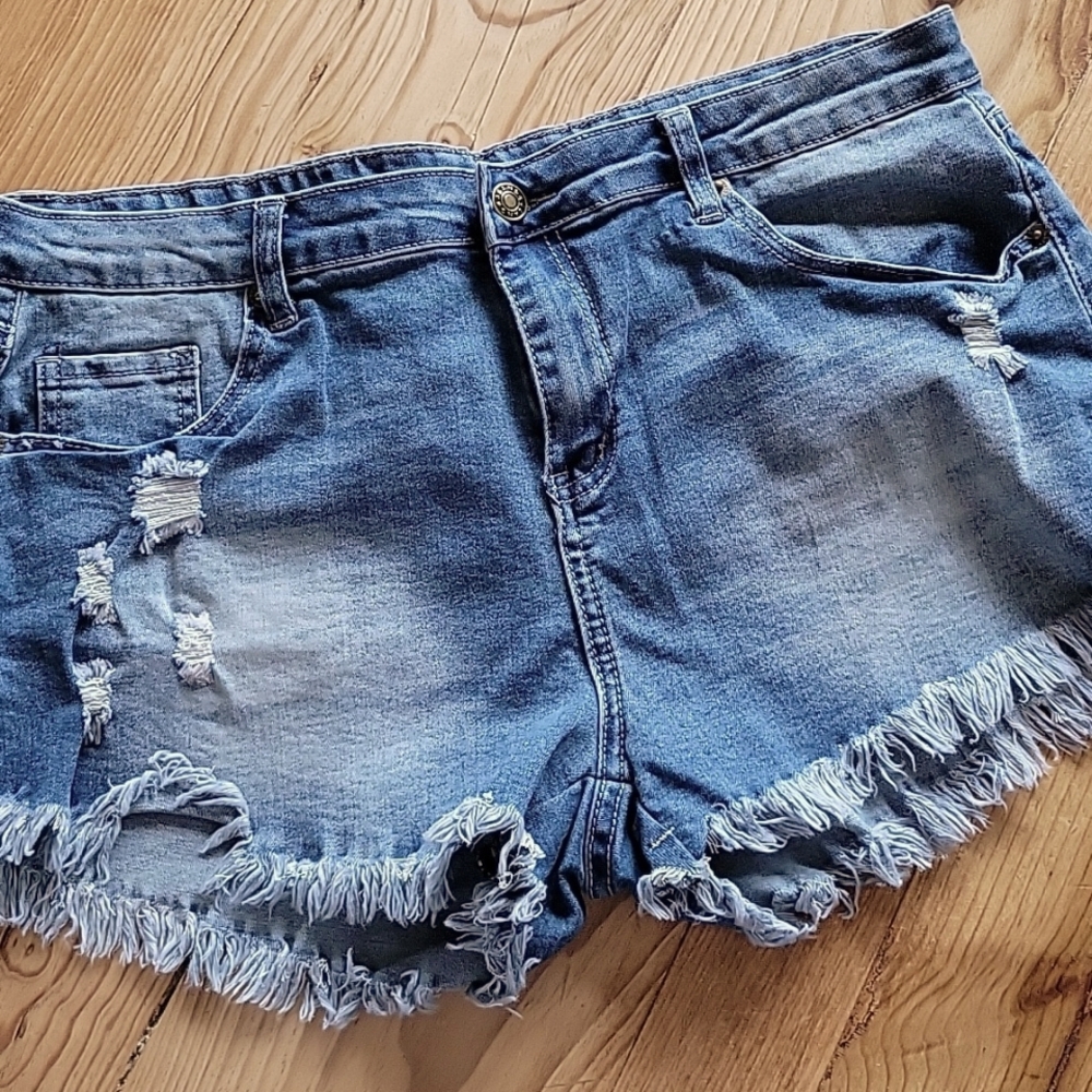 Distressed Blue Denim Shorts